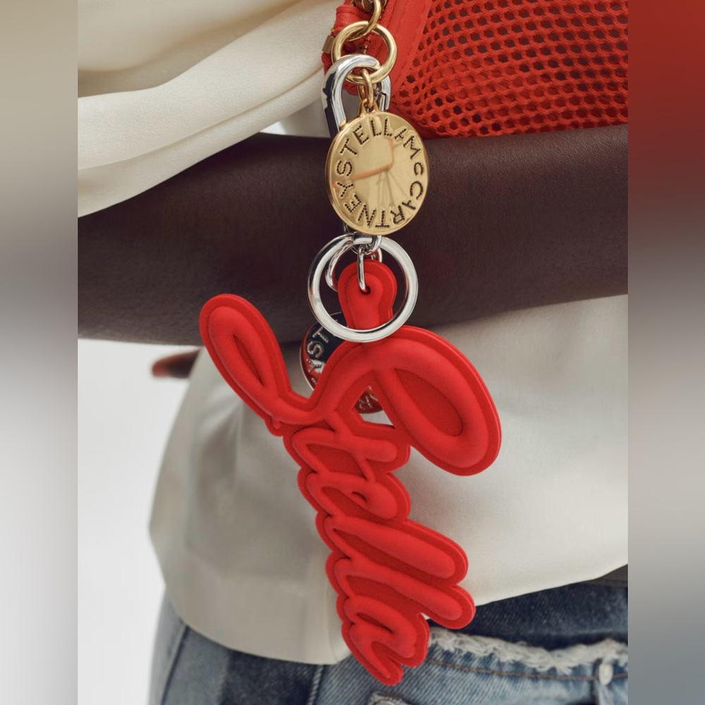 Stella McCartney H&M Red Script Rubber Key Charm with Gold-Tone Disc